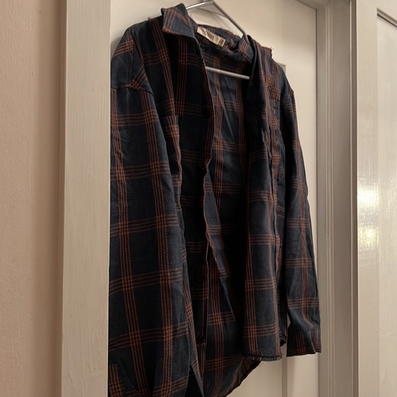 UNISEX Dark Blue and Orange Flannel Pullover by PPDA OJIA - Picture 3 of 5